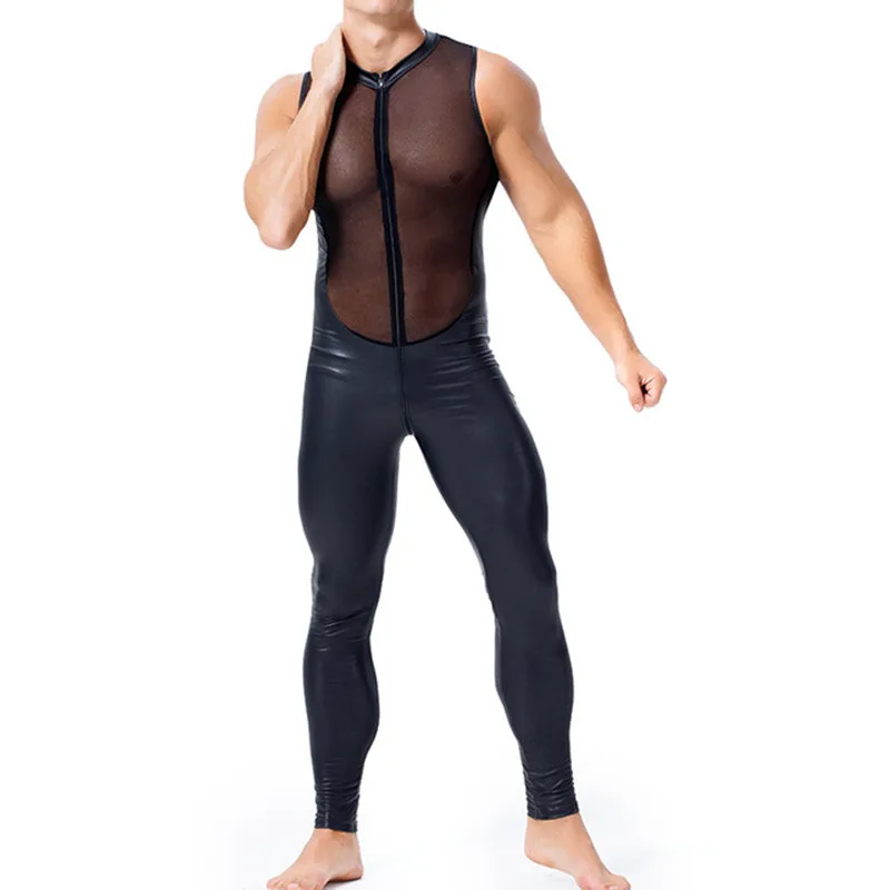 Zdjęcie produktu z kategorii odzieży erotycznej dla mężczyzn - Open Crotchless Men Bodysuit Zipper