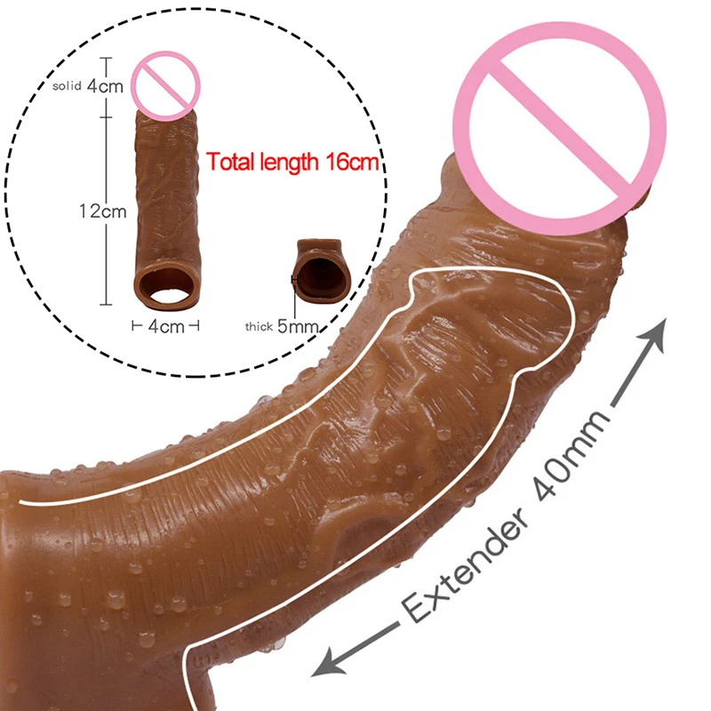 Zdjęcie produktu z kategorii nakładek na penisa - Reusable Silicone Condom Enlargement Penis