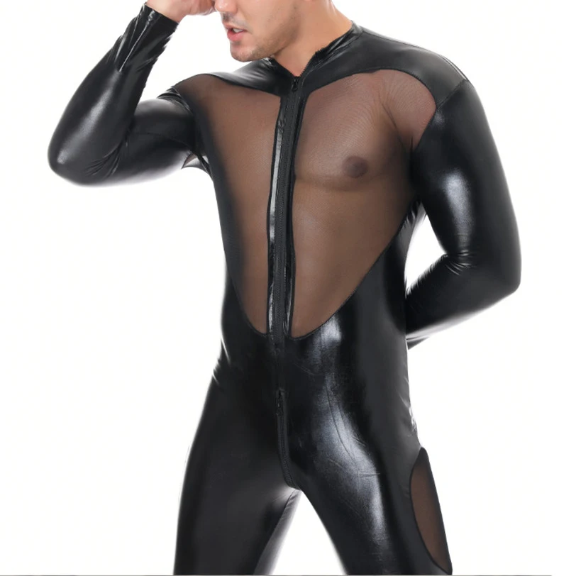 Zdjęcie produktu z kategorii odzieży erotycznej dla mężczyzn - Sexy Mens Mesh Leather Lingerie