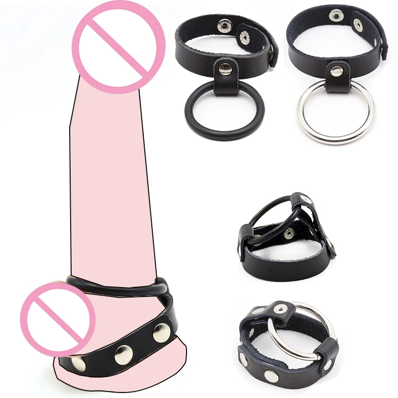 Zdjęcie produktu z kategorii pierścienie erekcyjne - Metal/Silicone Double Penis Ring Leather