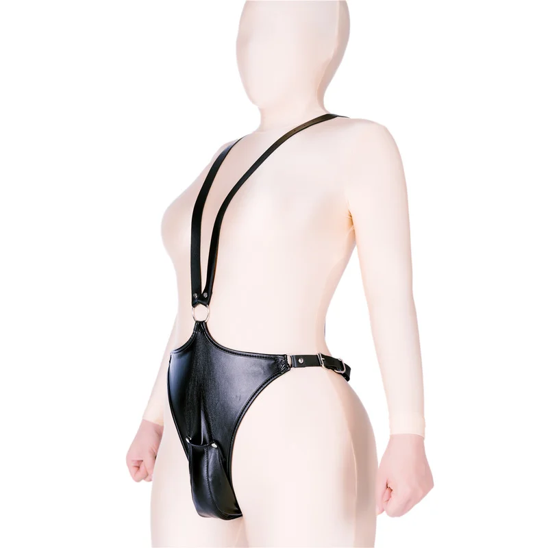 Zdjęcie produktu z kategorii odzieży erotycznej dla mężczyzn - Mens Black PU Leather Bodysuit