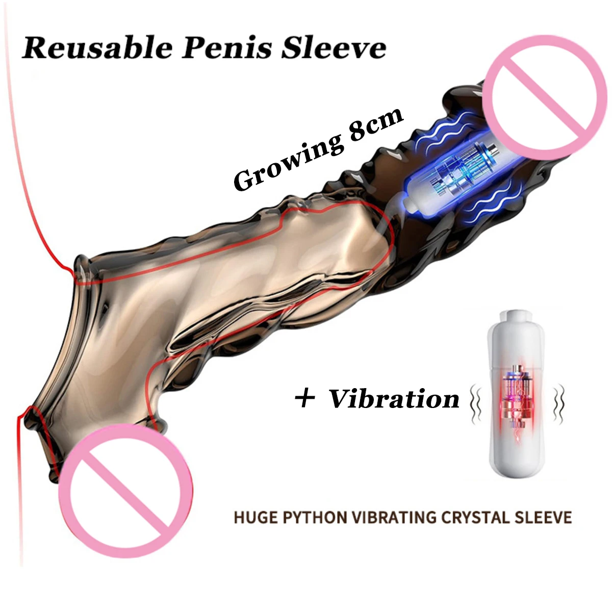 Zdjęcie produktu z kategorii wibratorów pchających - Reusable Penis Sleeve with Vibrator