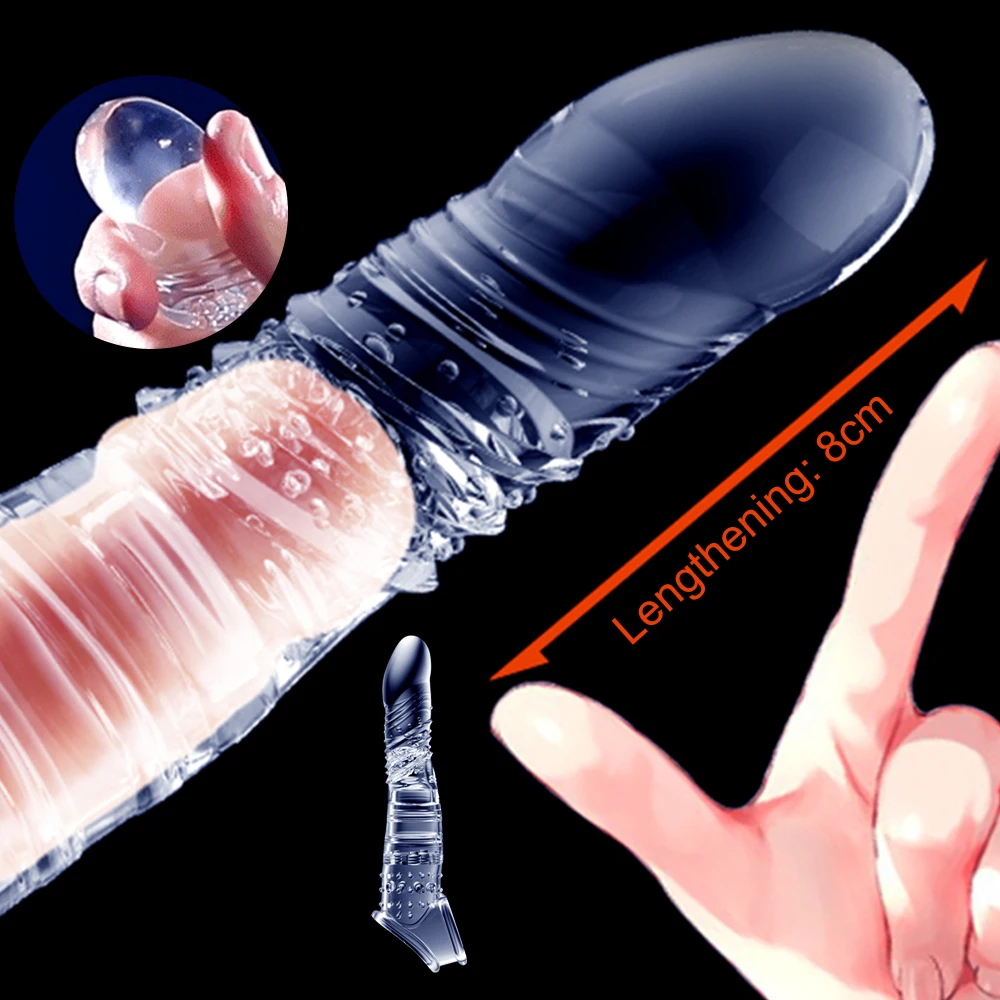 Zdjęcie produktu z kategorii pierścienie erekcyjne - Lengthen Penis Sleeve Silicone Condoms