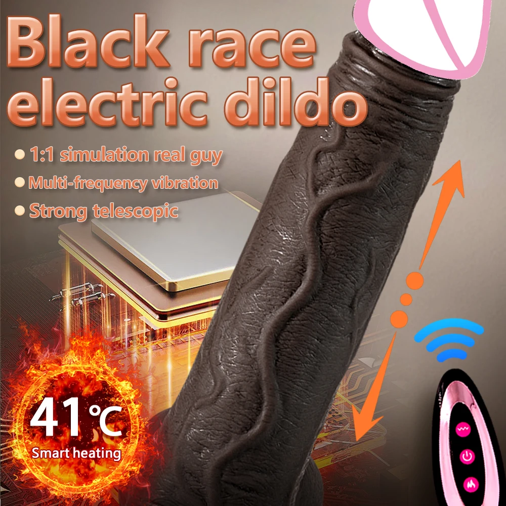 Zdjęcie produktu z kategorii wibratorów realistycznych - Black Penis Wireless Vibrator Telescopic