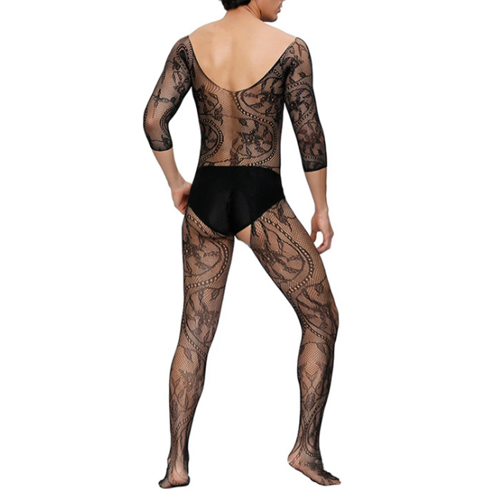 Zdjęcie produktu z kategorii odzieży erotycznej dla mężczyzn - Sexy Men Sissy Jumpsuit Fishnet