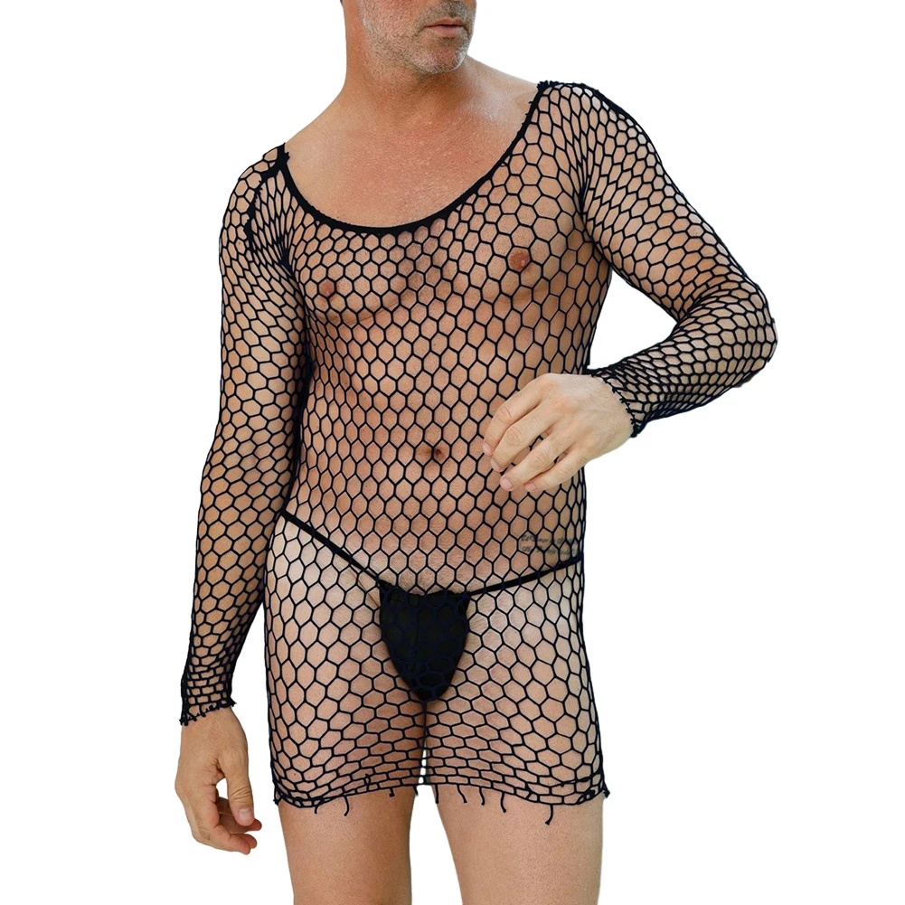 Zdjęcie produktu z kategorii odzieży erotycznej dla mężczyzn - Sexy Men Fishnet Lingerie Long