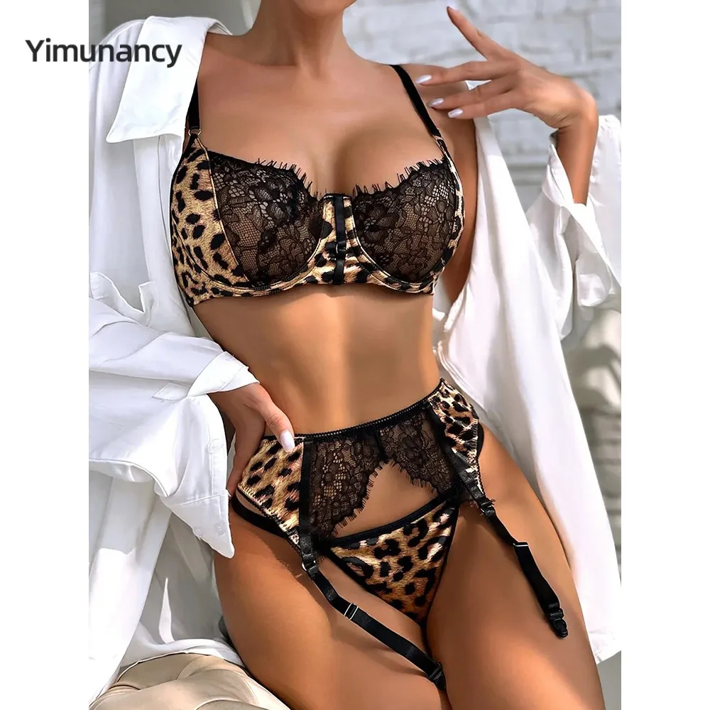 Zdjęcie produktu z kategorii bielizna erotyczna - Yimunancy 3-Piece Leopard Print Lingerie