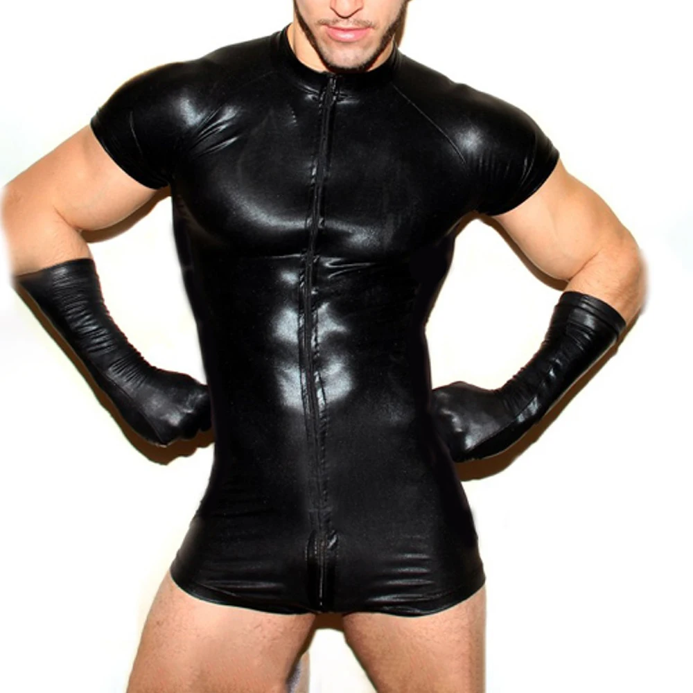 Zdjęcie produktu z kategorii zabawek erotycznych dla gejów - Mens Sexy Pu Leather Bodysuit